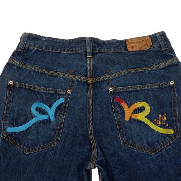 Rocawear Jeans Mens Size 38 Measures 37x32 Dark Blue Embroidered Cotton Denim - Picture 4 of 16